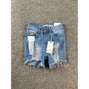 NEW Vince Blue Co Shorts Womens 1 Juniors High Waist Distressed 3in Inseams